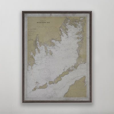 Old vintage historic nautical chart of Buzzards Bay for wall art home decor. 