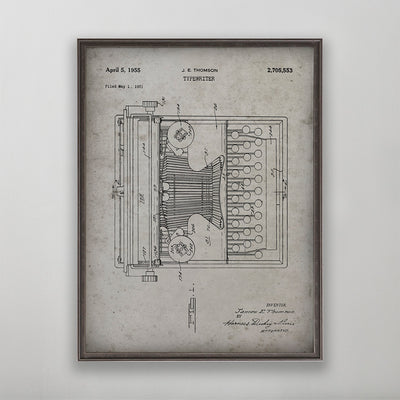 Old Thomson typewriter patent poster print art for wall art home decor. 