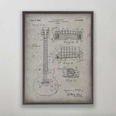 Old vintage guitar patent print art for wall art home decor. 