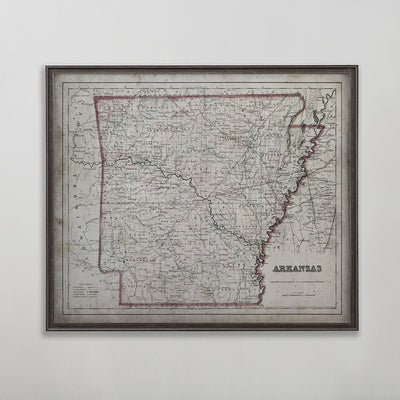 Old vintage historic map of Arkansas for wall art home decor. 