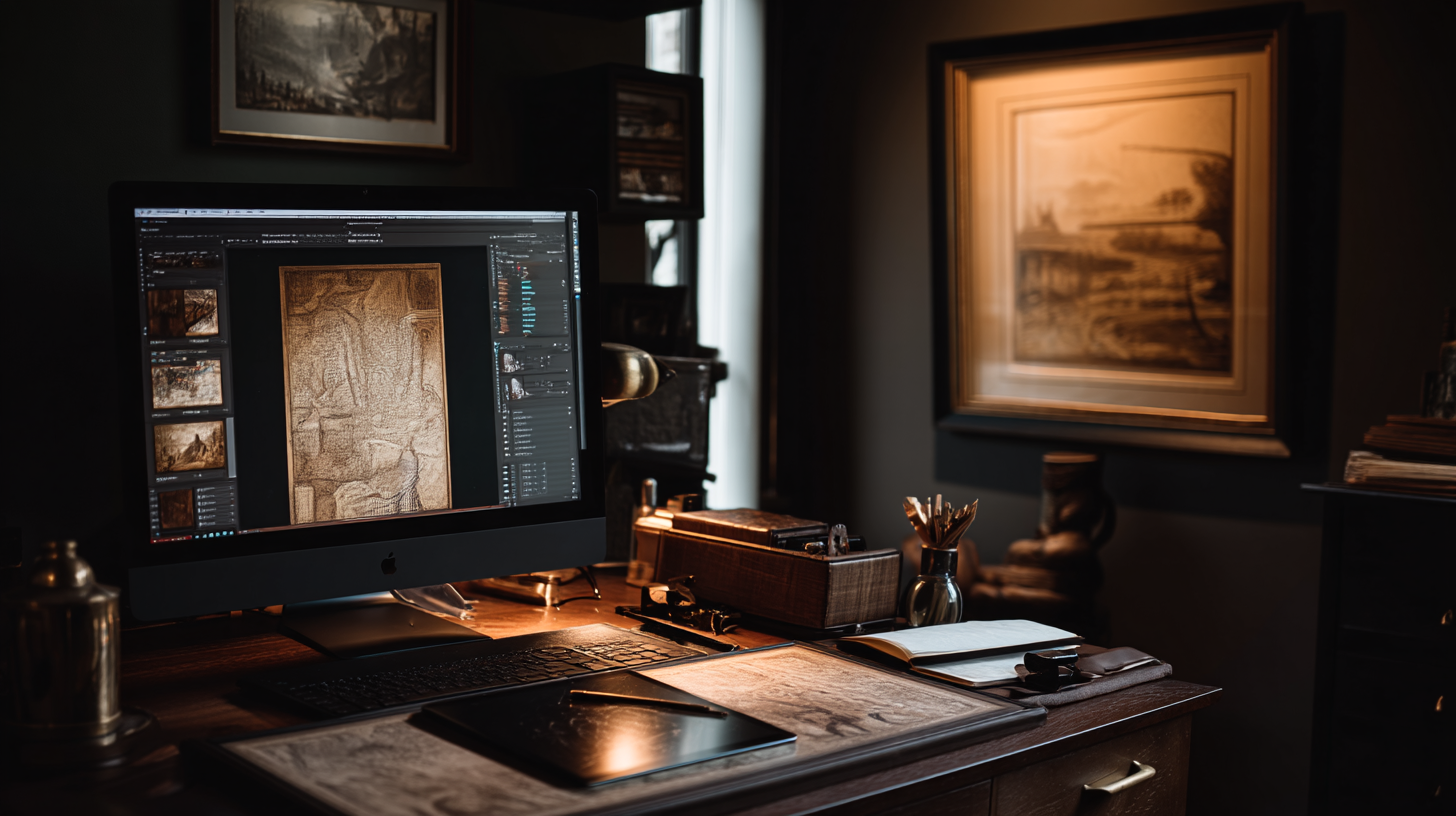 Archive Print Co. restoration studio with maps, framed works, and restoration tools