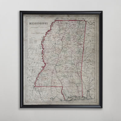 Mississippi Map, Vintage Map of Mississippi, Mississippi  Home Decor, 1850