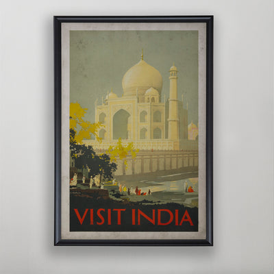 Indian Travel Poster, Taj Mahal India Tourism Art, Vibrant Travel Decor, 20th C.