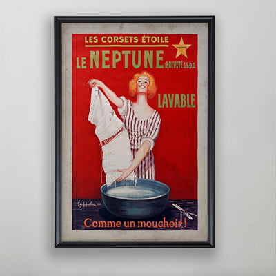 Vintage French Fashion Poster, Les Corsets Étoile Le Neptune, Antique Poster Art, 20th C.