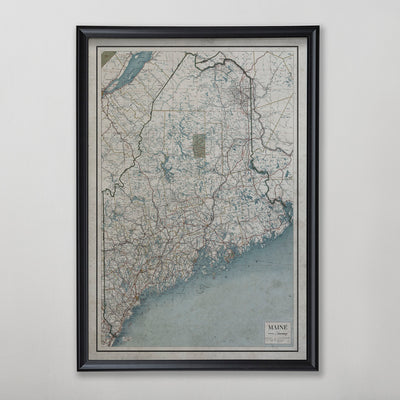 Maine Map, Vintage Road Map of Maine, Maine Home Decor, 20th Century
