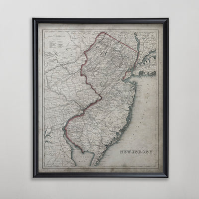 New Jersey Map, Vintage Map of New Jersey, American Home Decor, 1850
