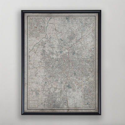 Atlanta Map, Vintage Map of Atlanta, Georgia, Atlanta Home Decor, 20th Century