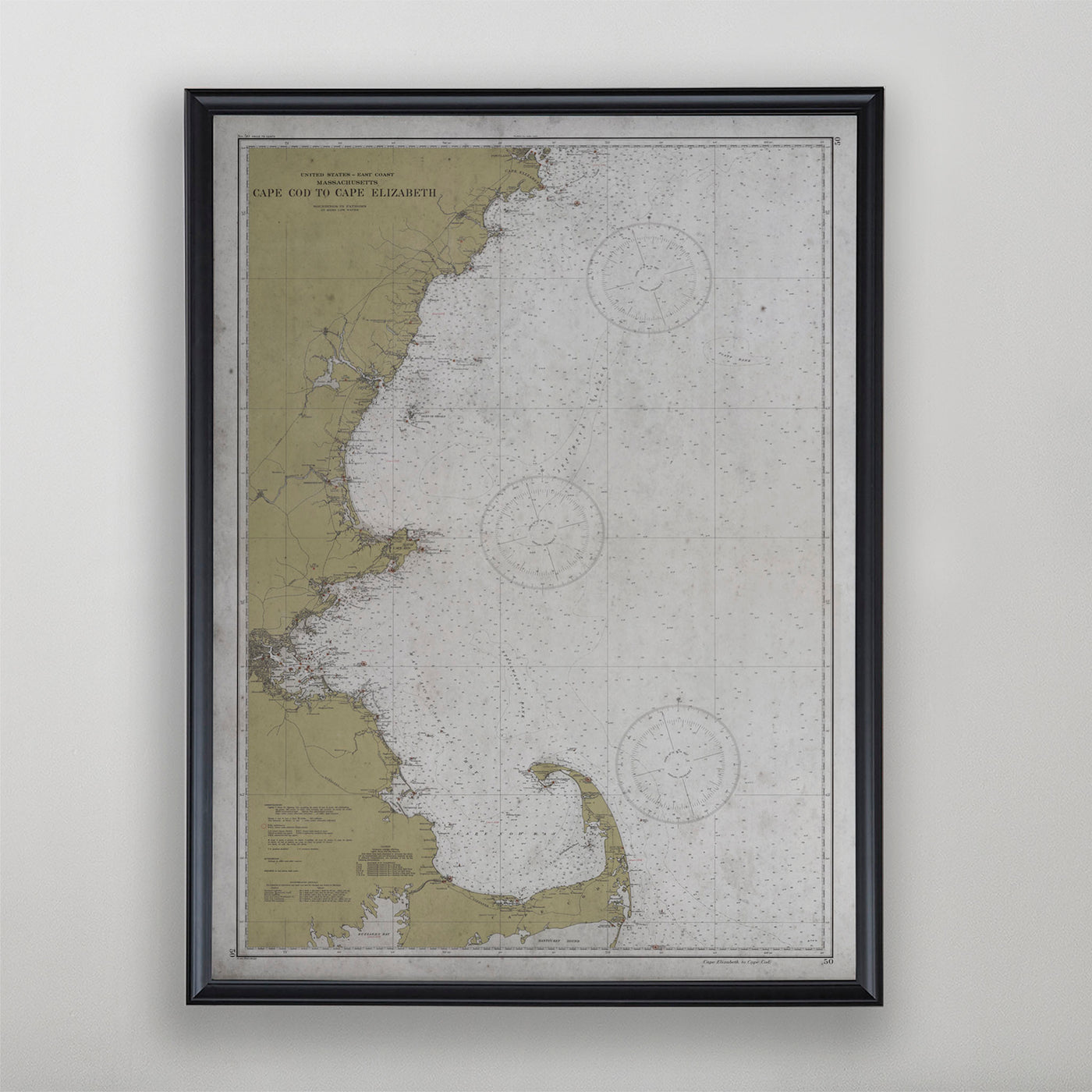 Cape Elizabeth to Cape Cod Map, Vintage Nautical Chart of Cape Elizabeth to Cape Cod, Nautical Home Decor, 20th Century