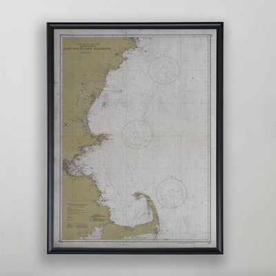 Cape Elizabeth to Cape Cod Map, Vintage Nautical Chart of Cape Elizabeth to Cape Cod, Nautical Home Decor, 20th Century