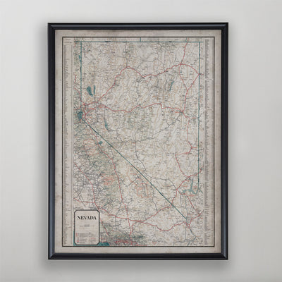 Nevada Map, Vintage Map of Nevada, Nevada Home Decor, 20th Century