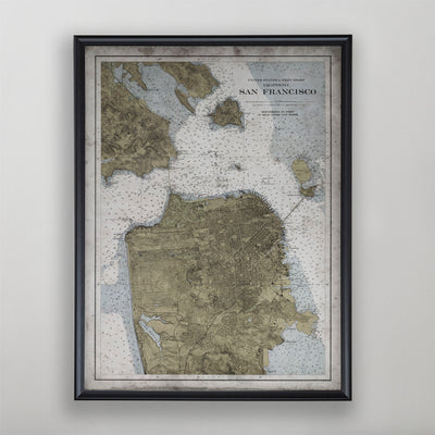 San Francisco Nautical Map, Vintage Map of San Francisco, California Home Decor, 20th Century