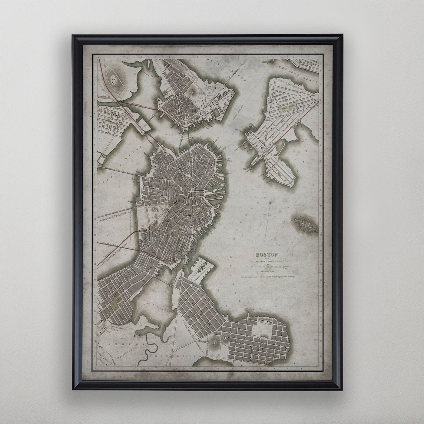 Boston Map, Vintage Map of Boston, Boston Home Decor, 19th Century