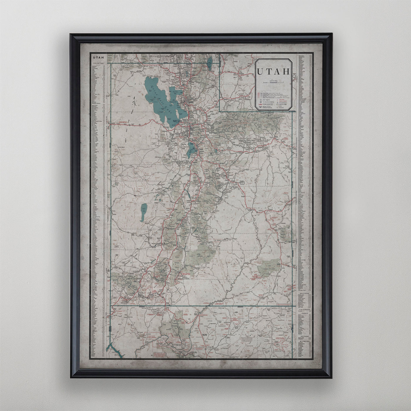 Utah Map, Vintage Map of Utah, Utah Home Decor, 20th Century