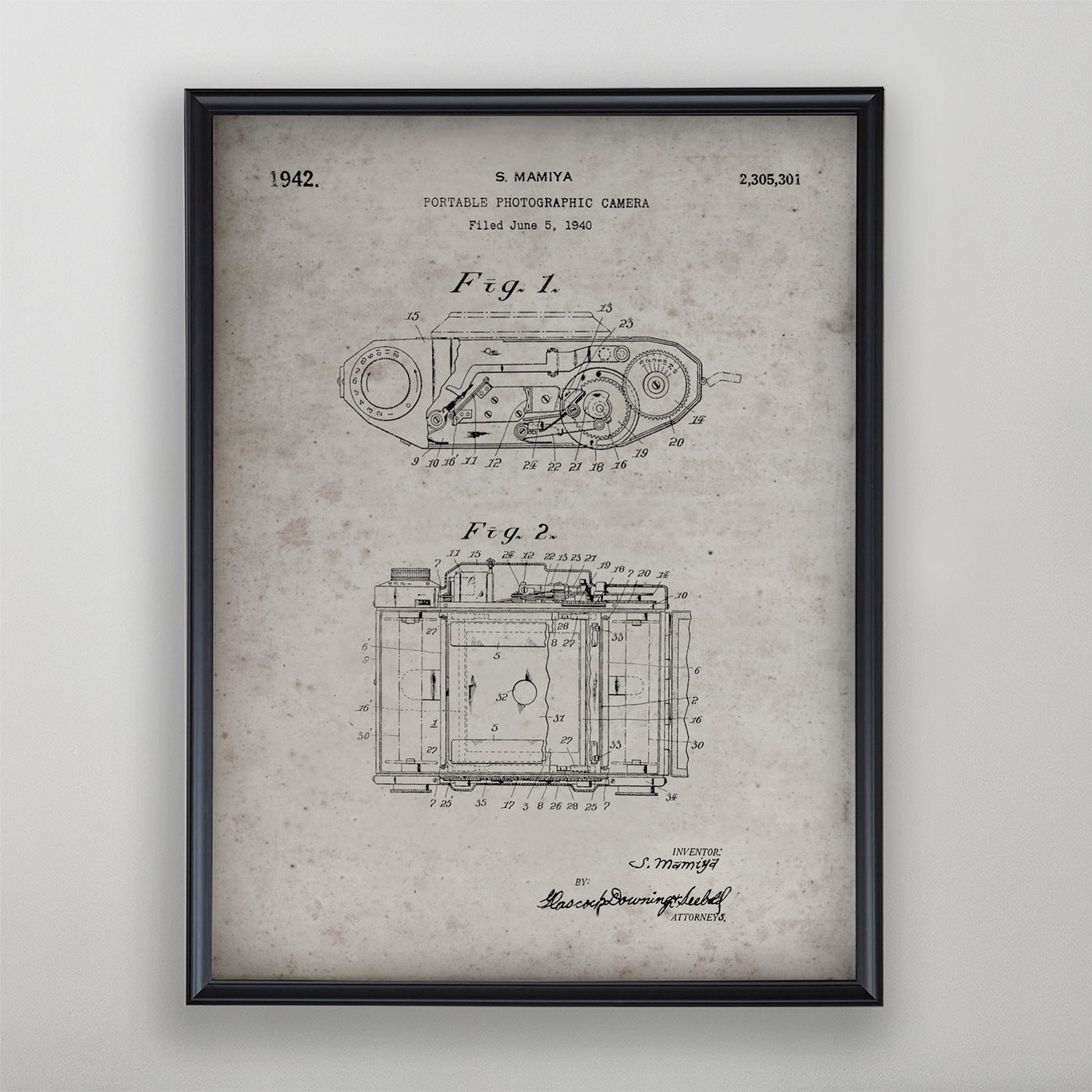 Portable Photographic Camera Patent, Vintage Camera Patent Art, Antique Camera Patent Wall Decor, c. 1942 S. Mamiya