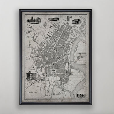 Belfast Map, Vintage Map of Belfast, Irish Home Decor, 19th Century