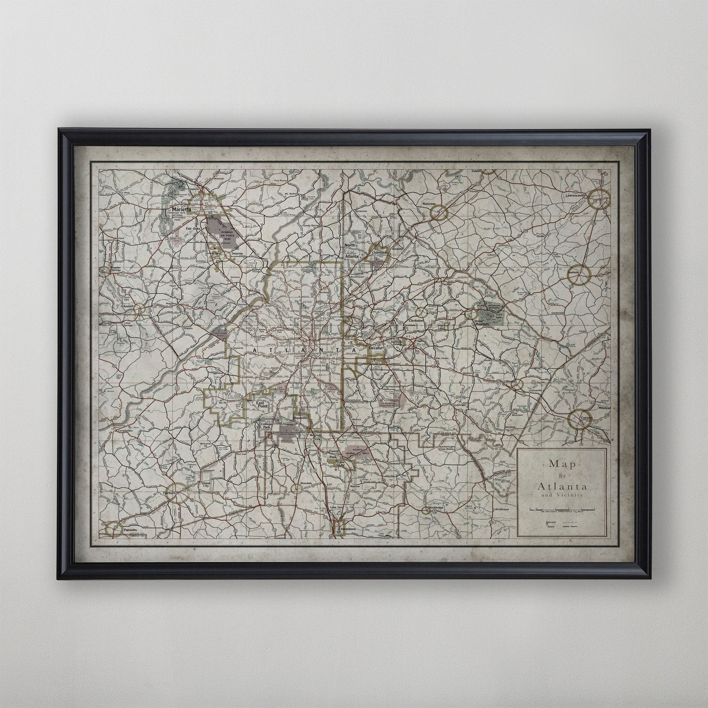 Atlanta Map, Vintage Map of Atlanta, Georgia, Georgia Home Decor, 20th Century