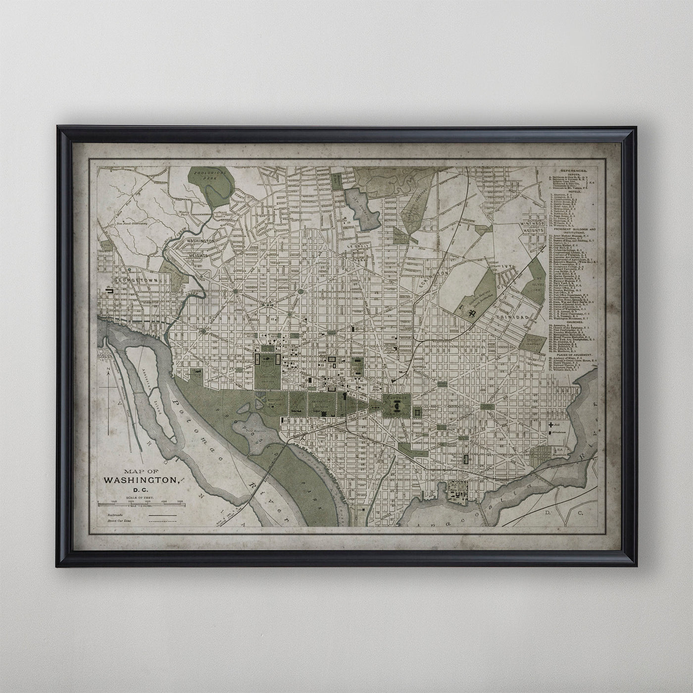 Washington D.C. Map, Vintage Map of Washington D.C., American Home Decor, 19th Century