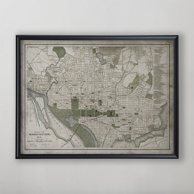 Washington D.C. Map, Vintage Map of Washington D.C., American Home Decor, 19th Century