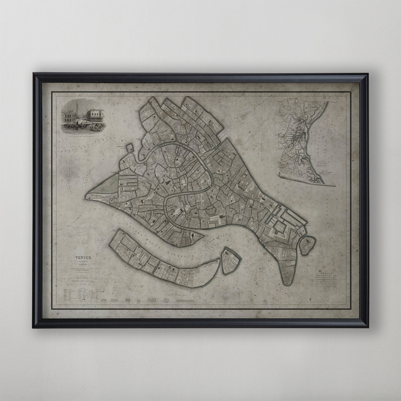 Venice Map, Vintage Map of Venice, Italian Home Decor, 19th Century
