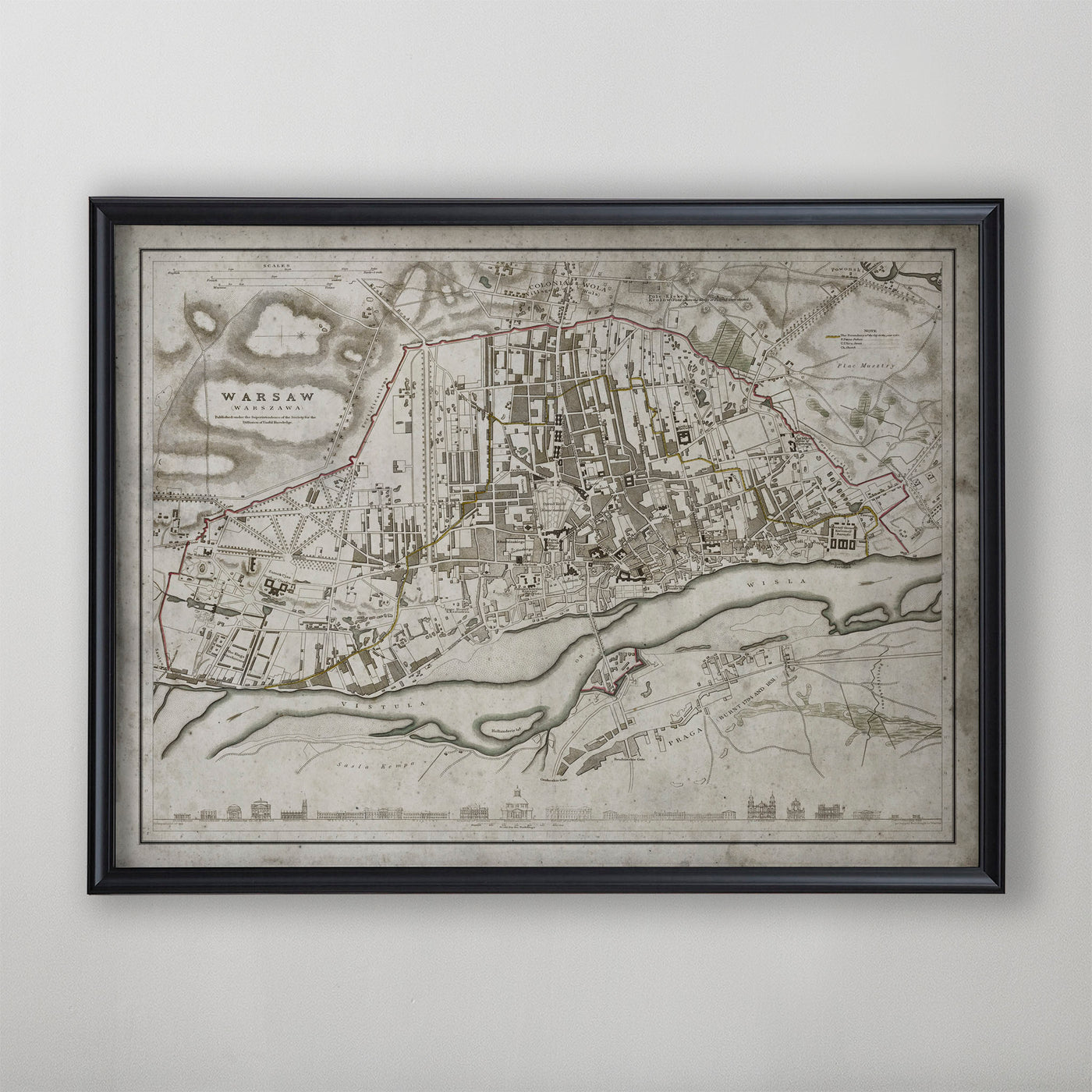 Warsaw Map, Vintage Map of Warsaw, Polish Home Decor, 19th Century