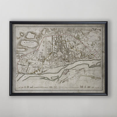 Warsaw Map, Vintage Map of Warsaw, Polish Home Decor, 19th Century