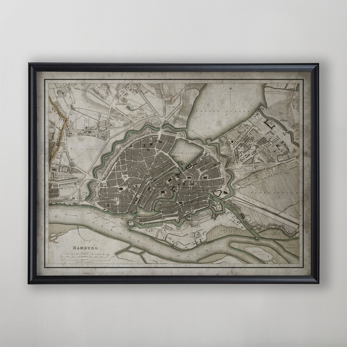 Hamburg Map, Vintage Map of Hamburg, German Home Decor, 19th Century