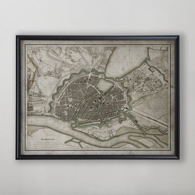 Hamburg Map, Vintage Map of Hamburg, German Home Decor, 19th Century