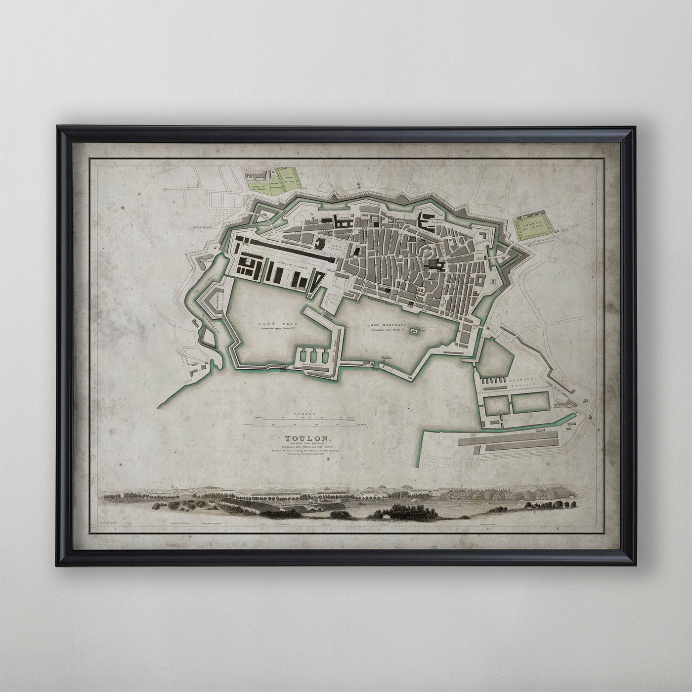 Toulon Map, Vintage Map of Toulon, French Home Decor, 19th Century