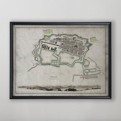 Toulon Map, Vintage Map of Toulon, French Home Decor, 19th Century