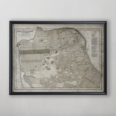 San Francisco Map, Vintage Map of San Francisco, San Francisco Home Decor, 19th Century