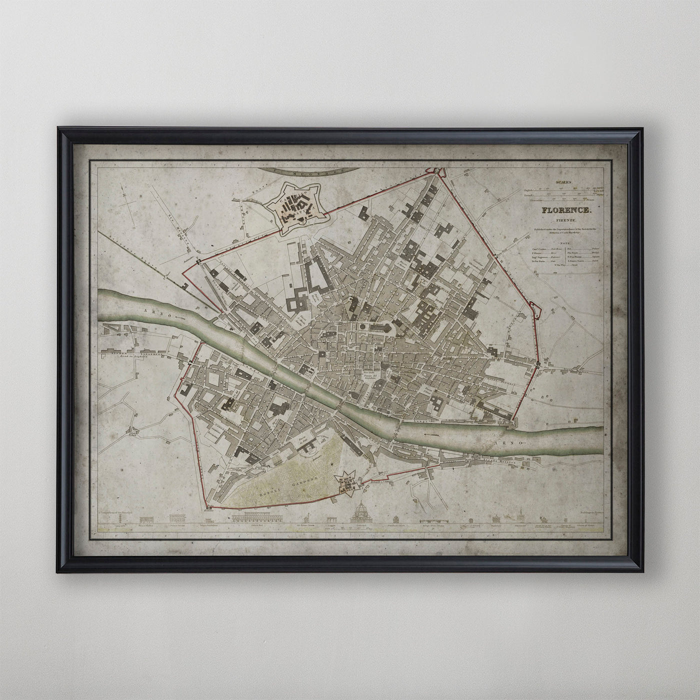 Florence Map, Vintage Map of Florence, Italian Home Decor, 19th Century