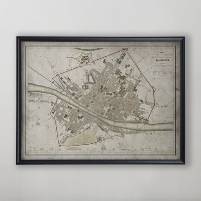 Florence Map, Vintage Map of Florence, Italian Home Decor, 19th Century