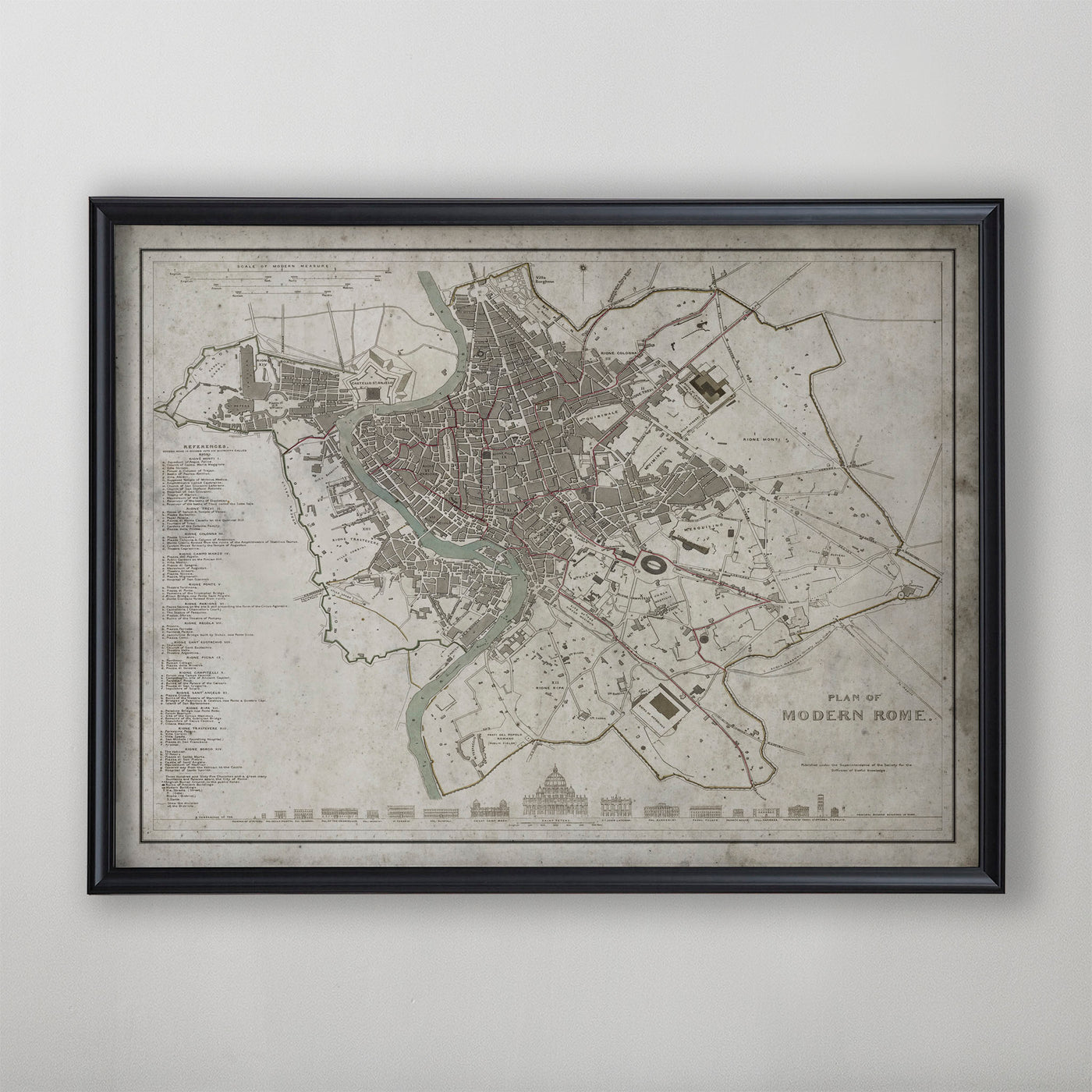 Rome Map, Vintage Map of Rome, Italian Home Decor, 19th Century