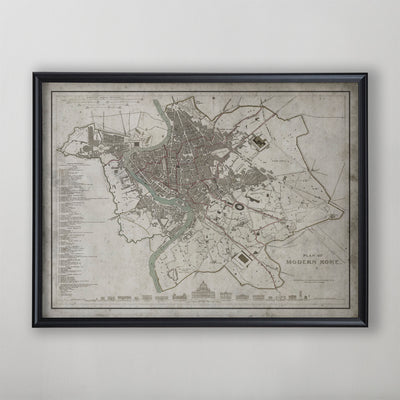 Rome Map, Vintage Map of Rome, Italian Home Decor, 19th Century