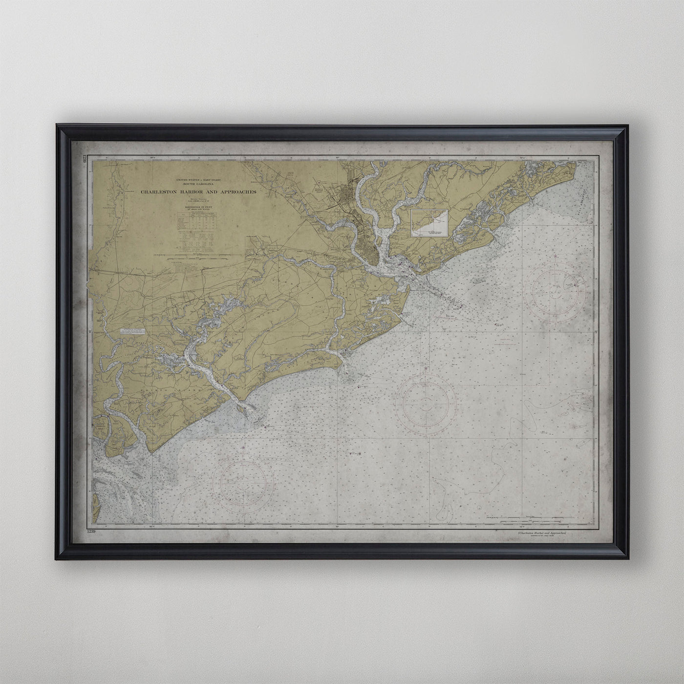 Charleston Approaches Map, Vintage Nautical Map of Charleston Approaches, South Carolina Home Decor, 20th Century