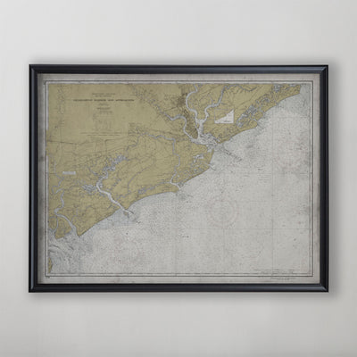 Charleston Approaches Map, Vintage Nautical Map of Charleston Approaches, South Carolina Home Decor, 20th Century