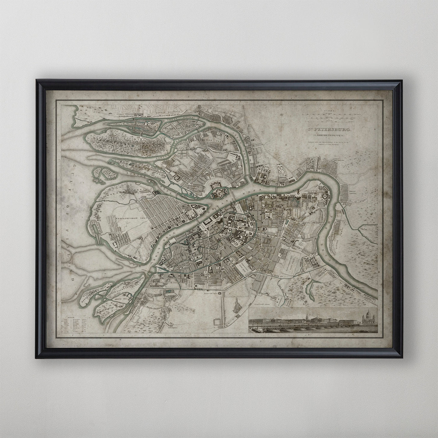 St. Petersburg Map, Vintage Map of St. Petersburg, Russian Home Decor, 19th Century