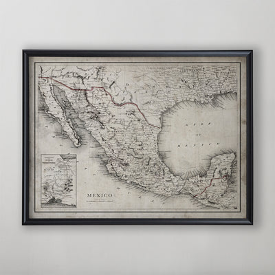 Mexico Map, Vintage Map of Mexico, Mexican Home Decor, 20th Century