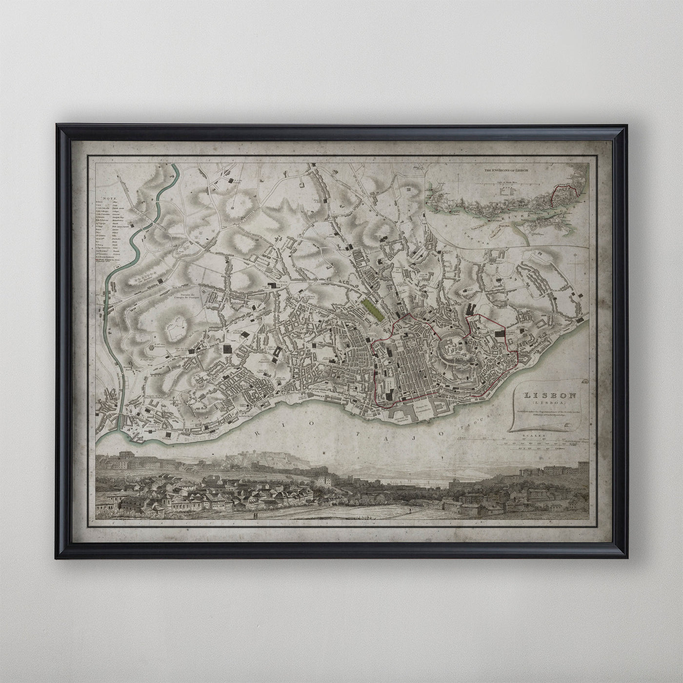 Lisbon Map, Vintage Map of Lisbon, Portuguese Home Decor, 19th Century