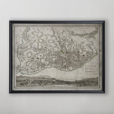 Lisbon Map, Vintage Map of Lisbon, Portuguese Home Decor, 19th Century