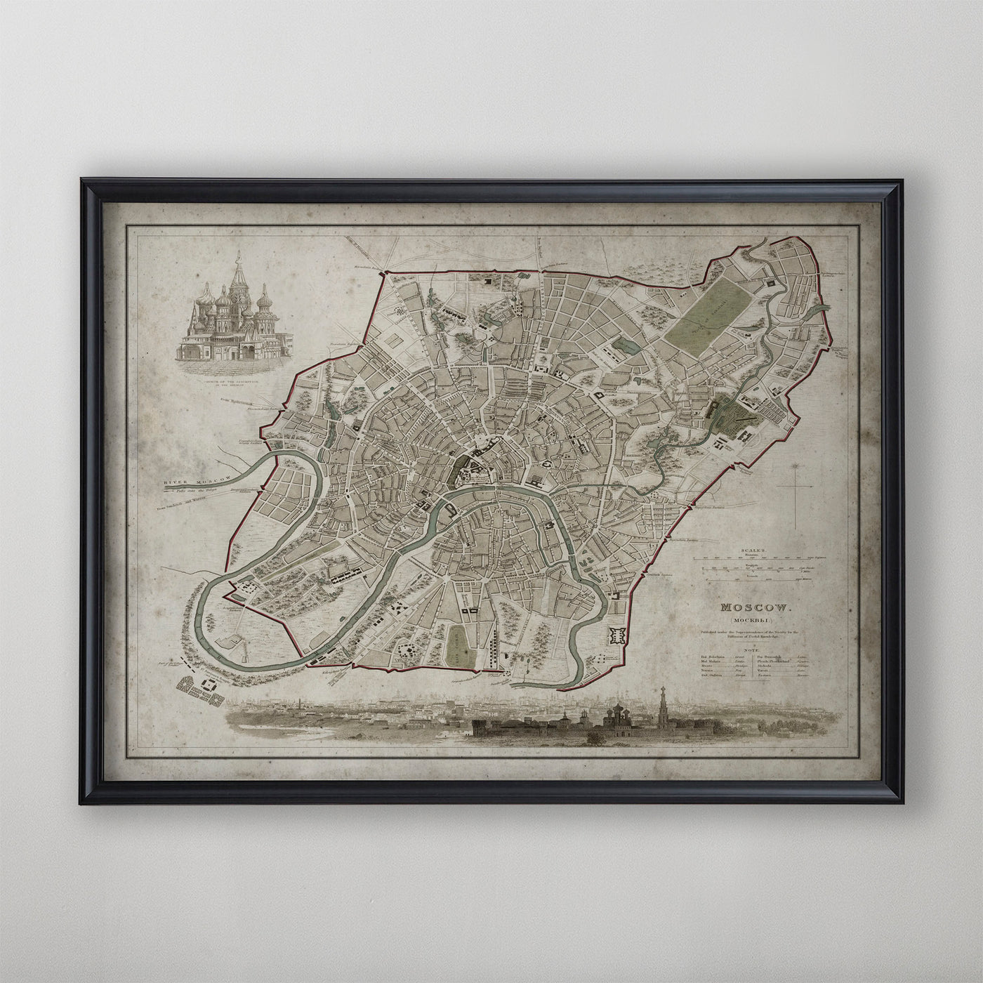 Moscow Map, Vintage Map of Moscow, Russian Home Decor, 19th Century