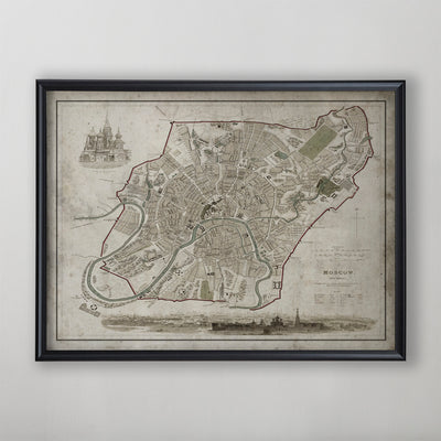 Moscow Map, Vintage Map of Moscow, Russian Home Decor, 19th Century