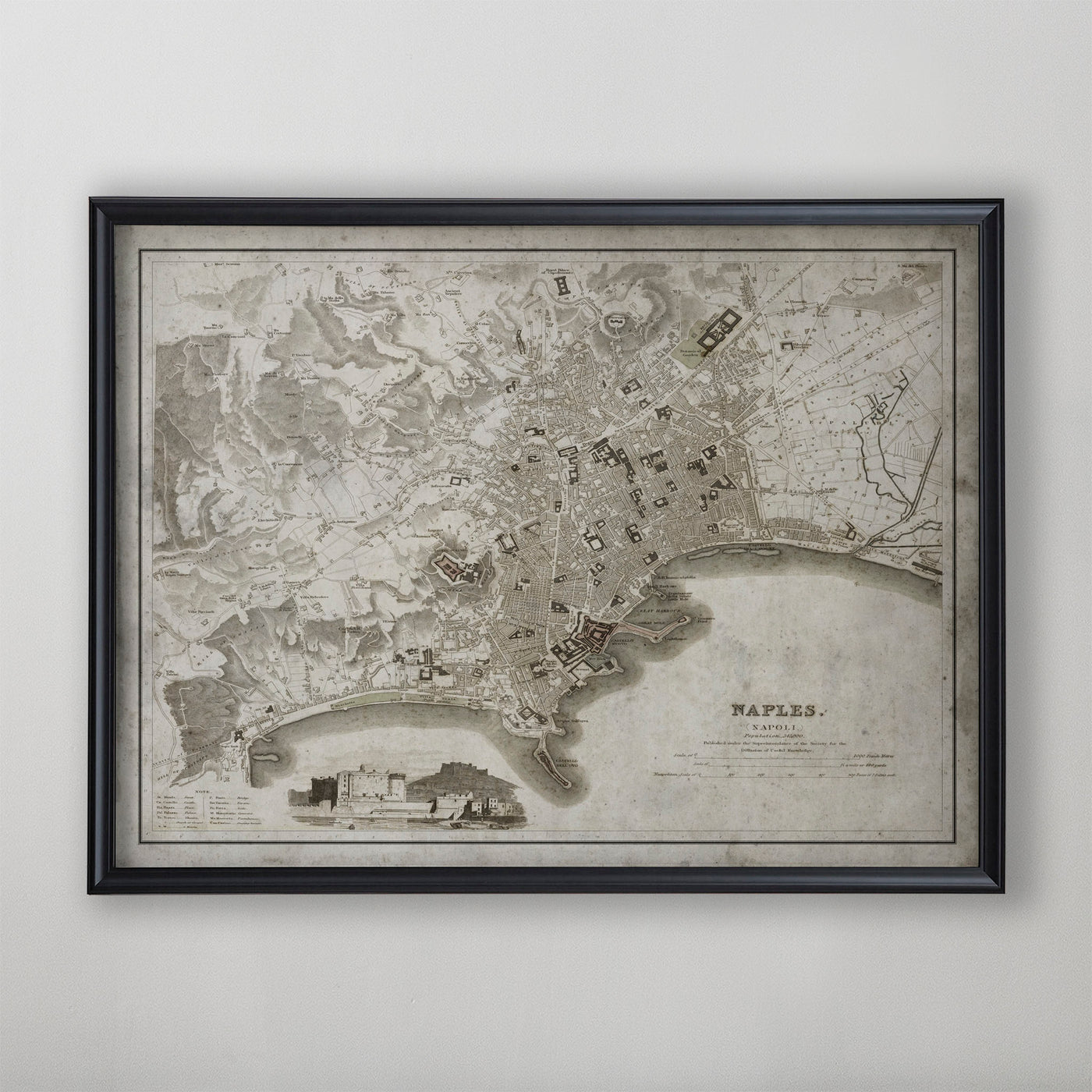 Naples Map, Vintage Map of Naples, Italian Home Decor, 19th Century