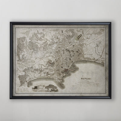 Naples Map, Vintage Map of Naples, Italian Home Decor, 19th Century