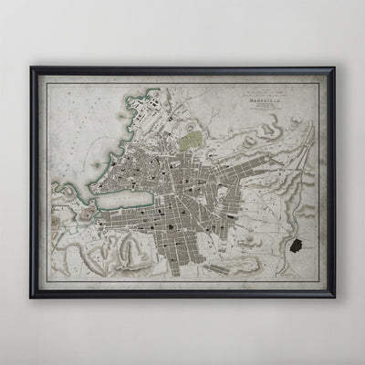 Marseille Map, Vintage Map of Marseille, French Home Decor, 19th Century