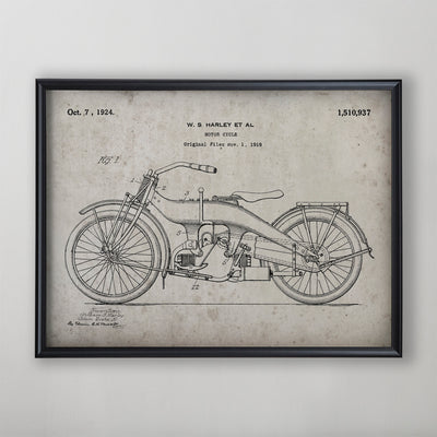 Motorcycle Patent, Vintage Motorcycle Patent Art, Antique Motorcycle Patent Wall Decor, c. 1919 W.S. Harley