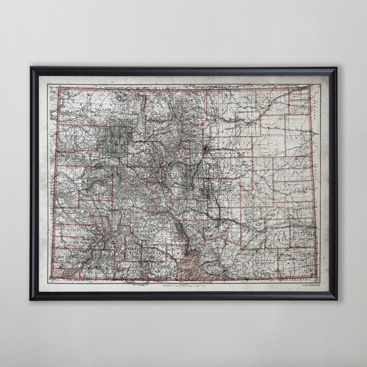 Colorado Map, Vintage Map of Colorado, Colorado Home Decor, 1905