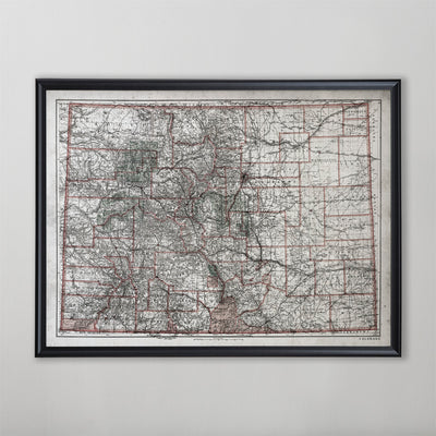 Colorado Map, Vintage Map of Colorado, Colorado Home Decor, 1905