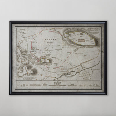 Athens Map, Vintage Map of Athens, Greek Home Decor, 19th Century