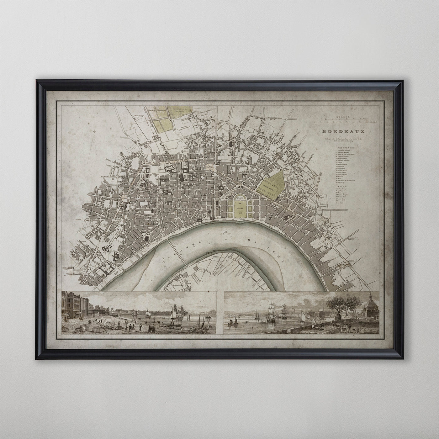 Bordeaux Map, Vintage Map of Bordeaux, French Home Decor, 19th Century